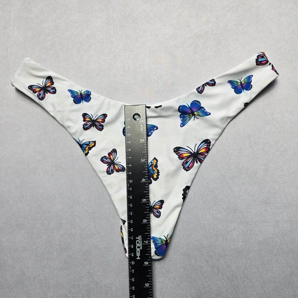 Zaful White Butterfly Thong Swim Beach Cheeky Flirty Boho‎ Bikini Bottom L Large